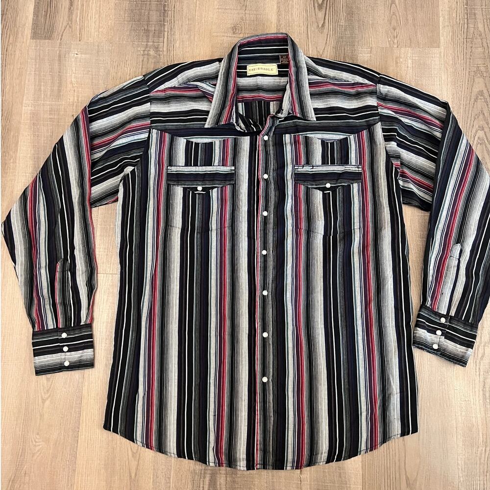 Bit & Bridle Men's Striped Pearl Snap Western Shirt - Tall